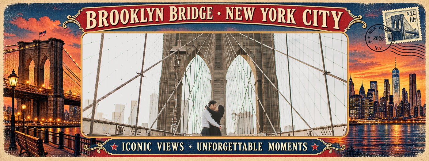 Postal pareja Brooklyn Bridge